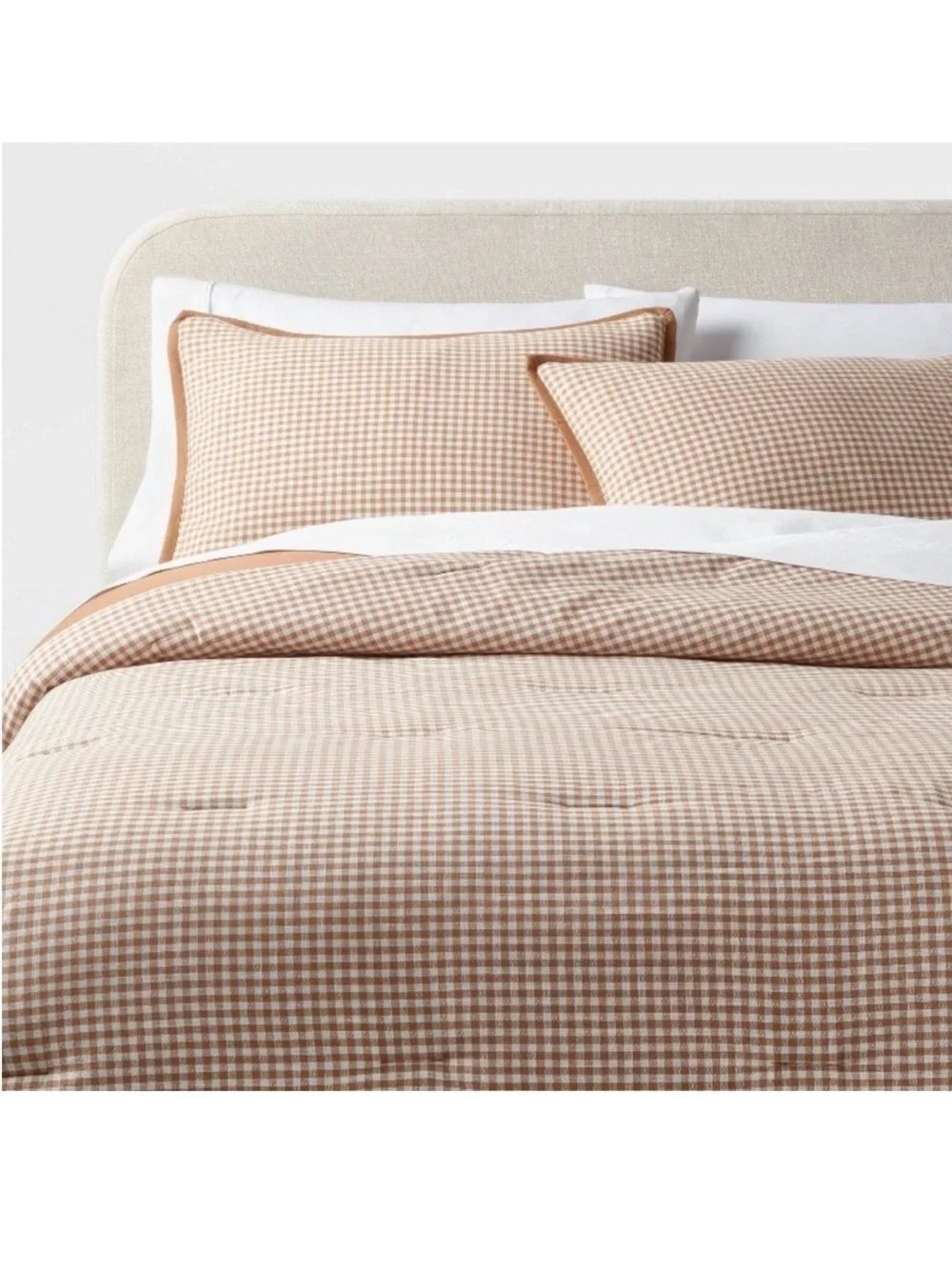 NWT 3pc King Mini Gingham Comforter and Sham Set Camel - Threshold